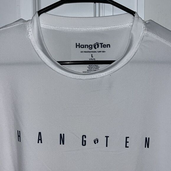 New 50+ UPF White Hang Ten LS rashie rashguard swim surf surfer dude board Shirt - Picture 2 of 3